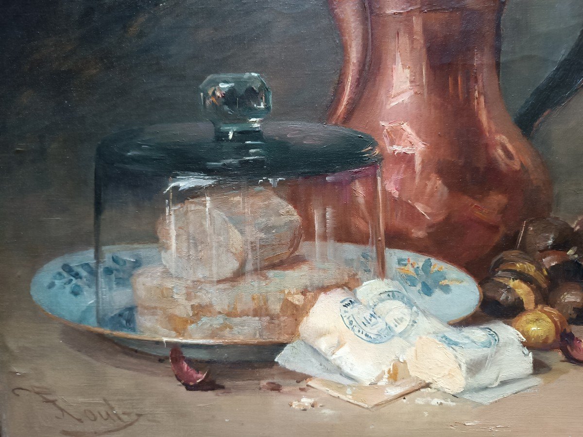 Jean Frédéric Couty (1829-1904) ''still Life With Cheese And Chestnuts''-photo-3