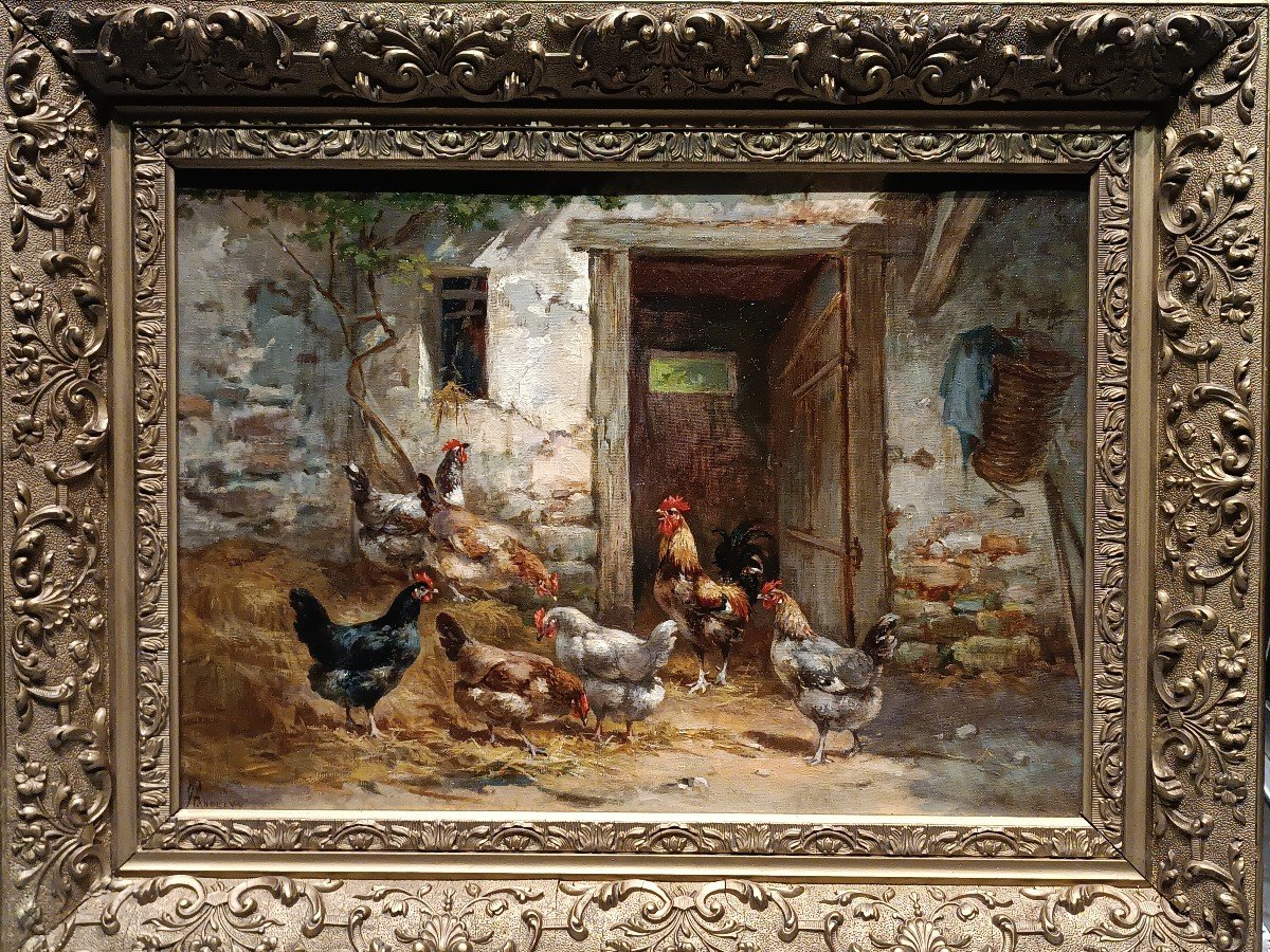 Auguste G. Angelvy French School 19th ''farmyard Scene''-photo-3