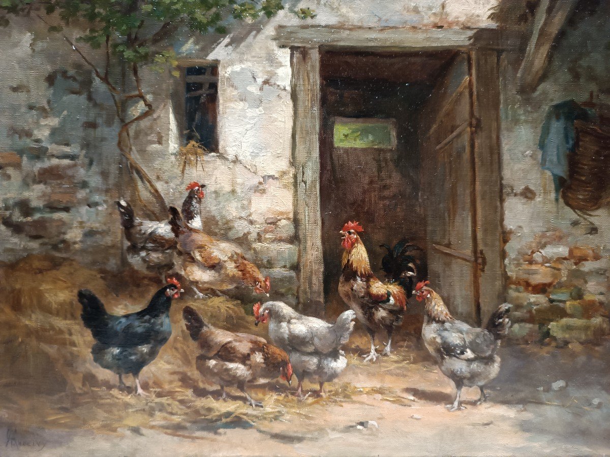 Auguste G. Angelvy French School 19th ''farmyard Scene''