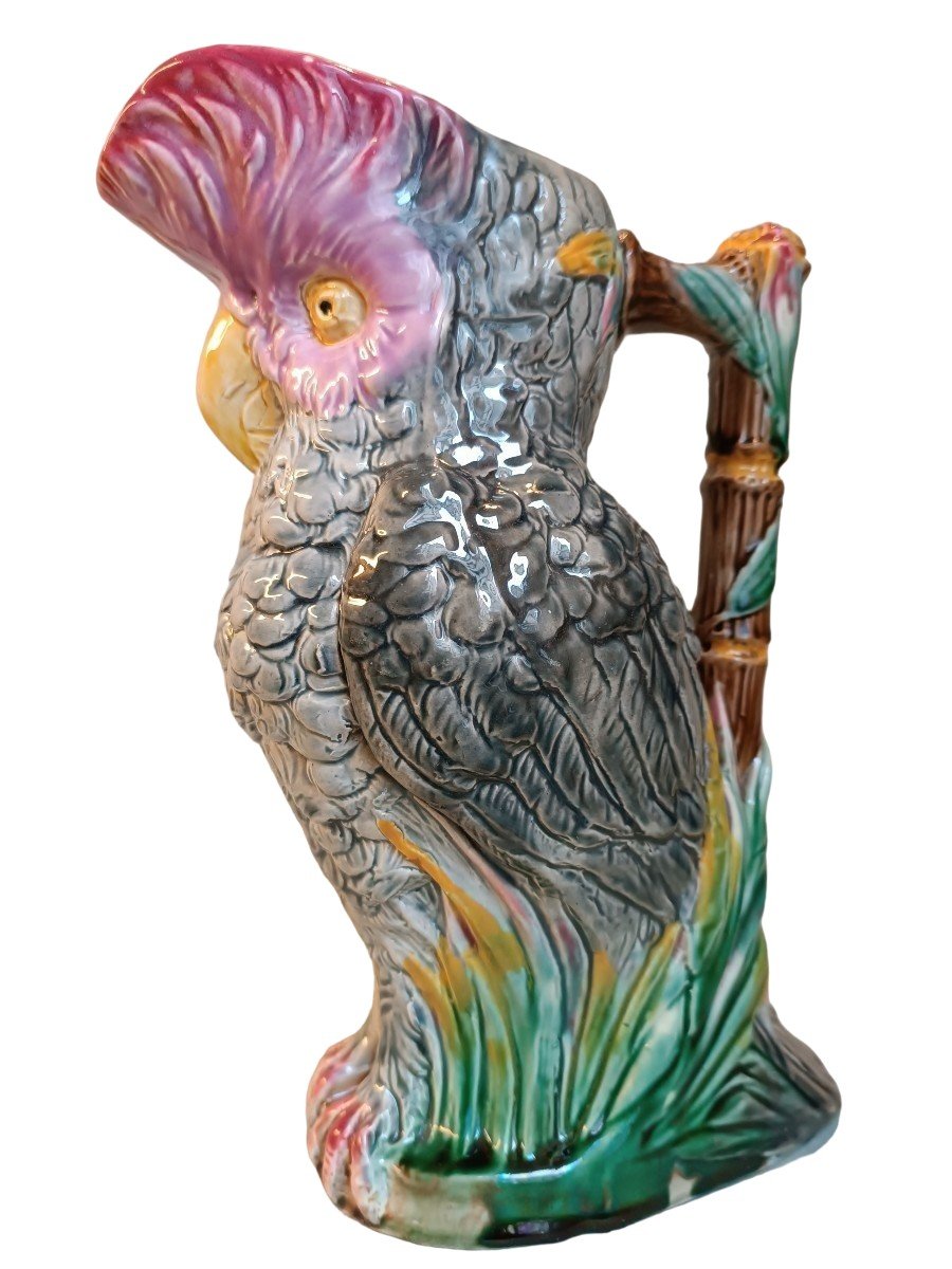 Majolica - Shorter & Boulton Cockatoo Majolica Pitcher