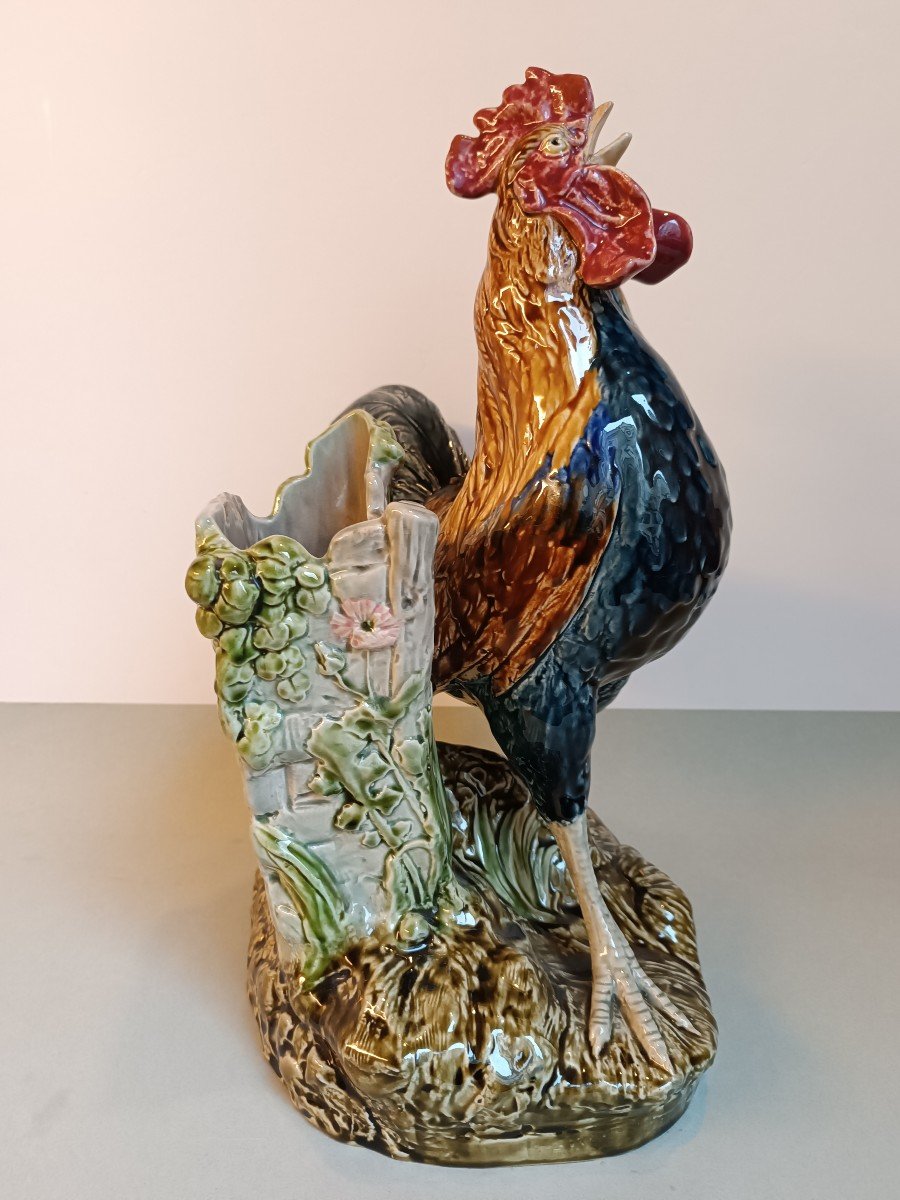 Majolica - Coq signé Louis Robert Carrier Belleuse (1848-1913) pour Choisy le Roi-photo-4