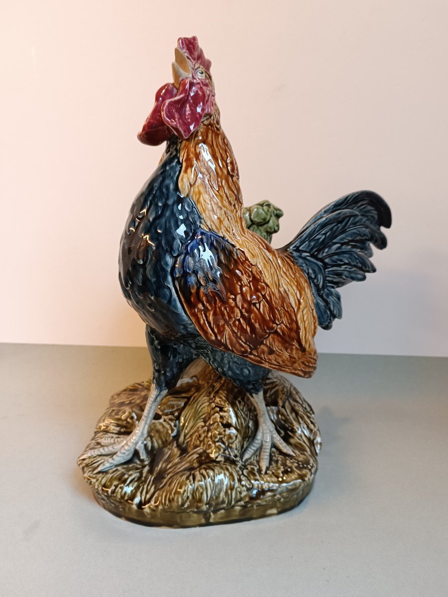 Majolica - Coq signé Louis Robert Carrier Belleuse (1848-1913) pour Choisy le Roi-photo-6