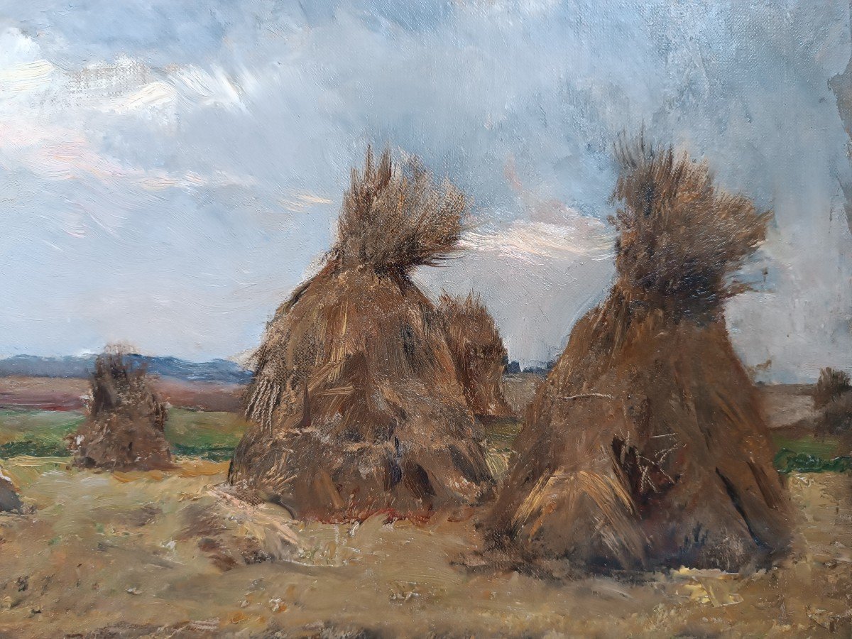 Georges-pierre Dieterle (paris 1844 - 1937) ''haystacks Of Wheat''-photo-2