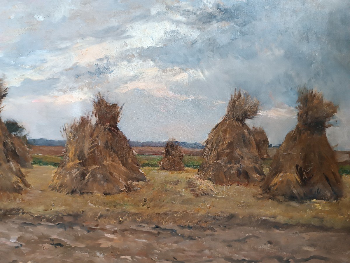 Georges-pierre Dieterle (paris 1844 - 1937) ''haystacks Of Wheat''-photo-3