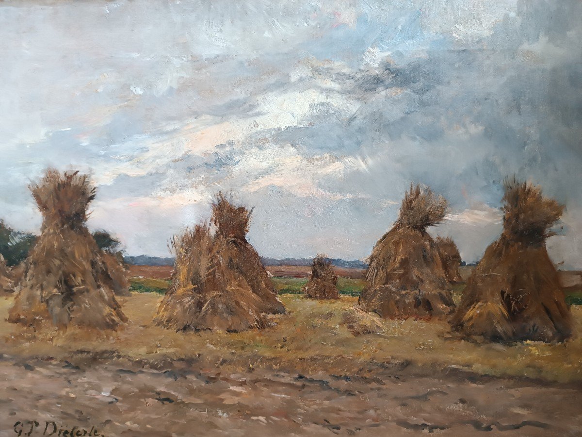 Georges-pierre Dieterle (paris 1844 - 1937) ''haystacks Of Wheat''-photo-4