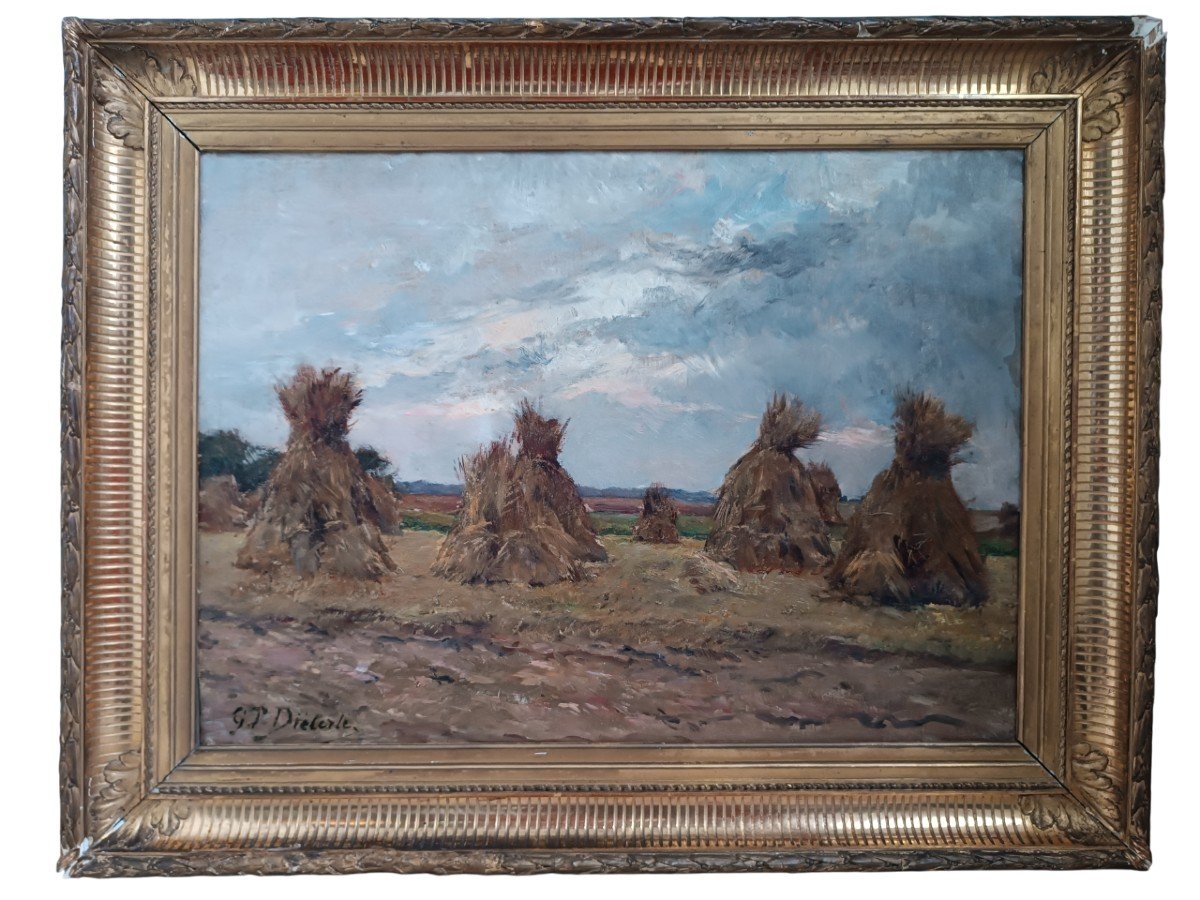 Georges-pierre Dieterle (paris 1844 - 1937) ''haystacks Of Wheat''-photo-3