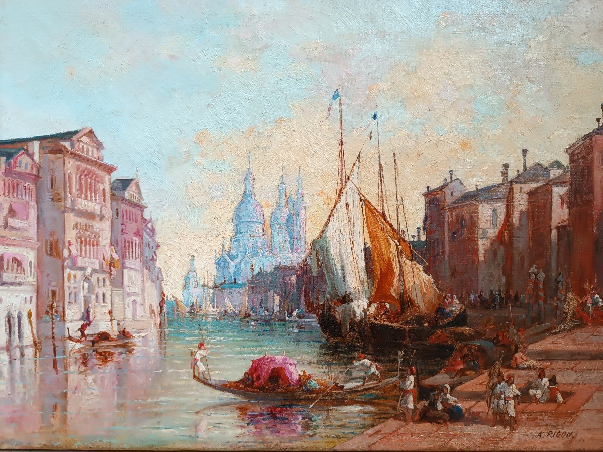 Auguste Rigon (1850-1884) ''the Church Of Santa Maria Della Salute''-photo-2