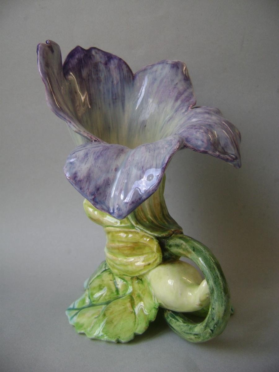 Majolica - Violet Forming A Vase Signed Jérôme Massier-photo-1