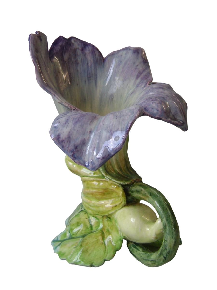 Majolica - Violet Forming A Vase Signed Jérôme Massier