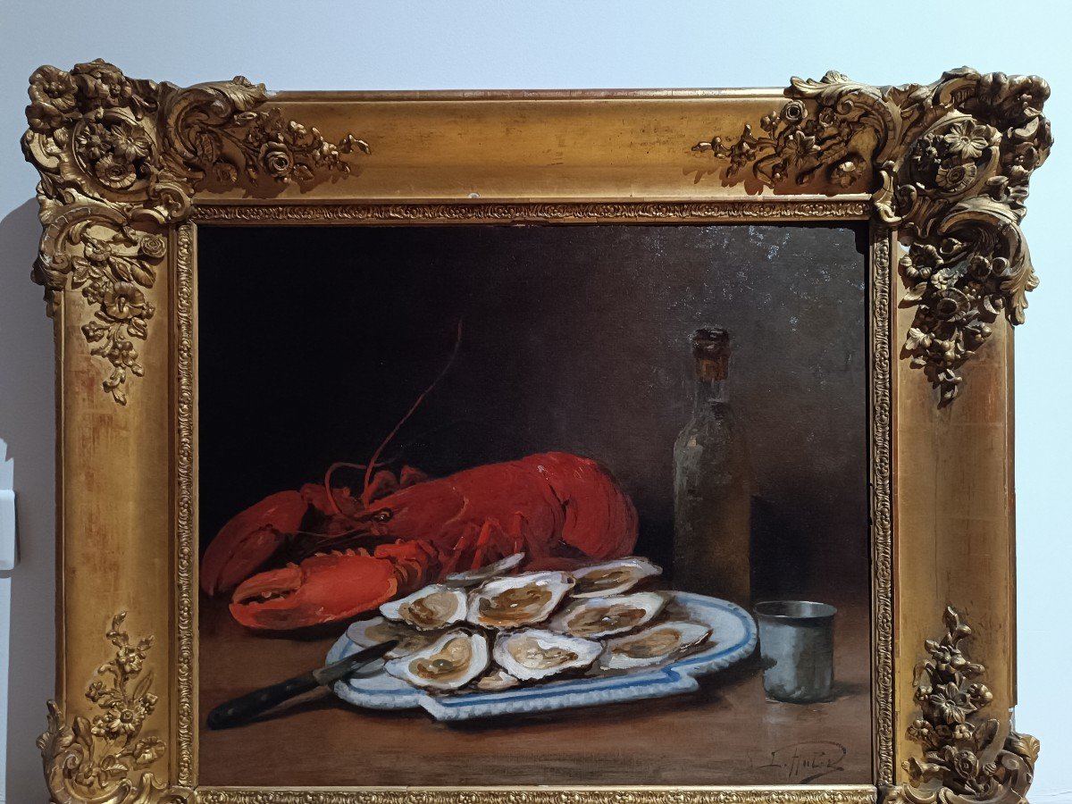 ''still Life With Oyster And Lobster'' Léon Charles Huber (paris, 1858-1928)-photo-2