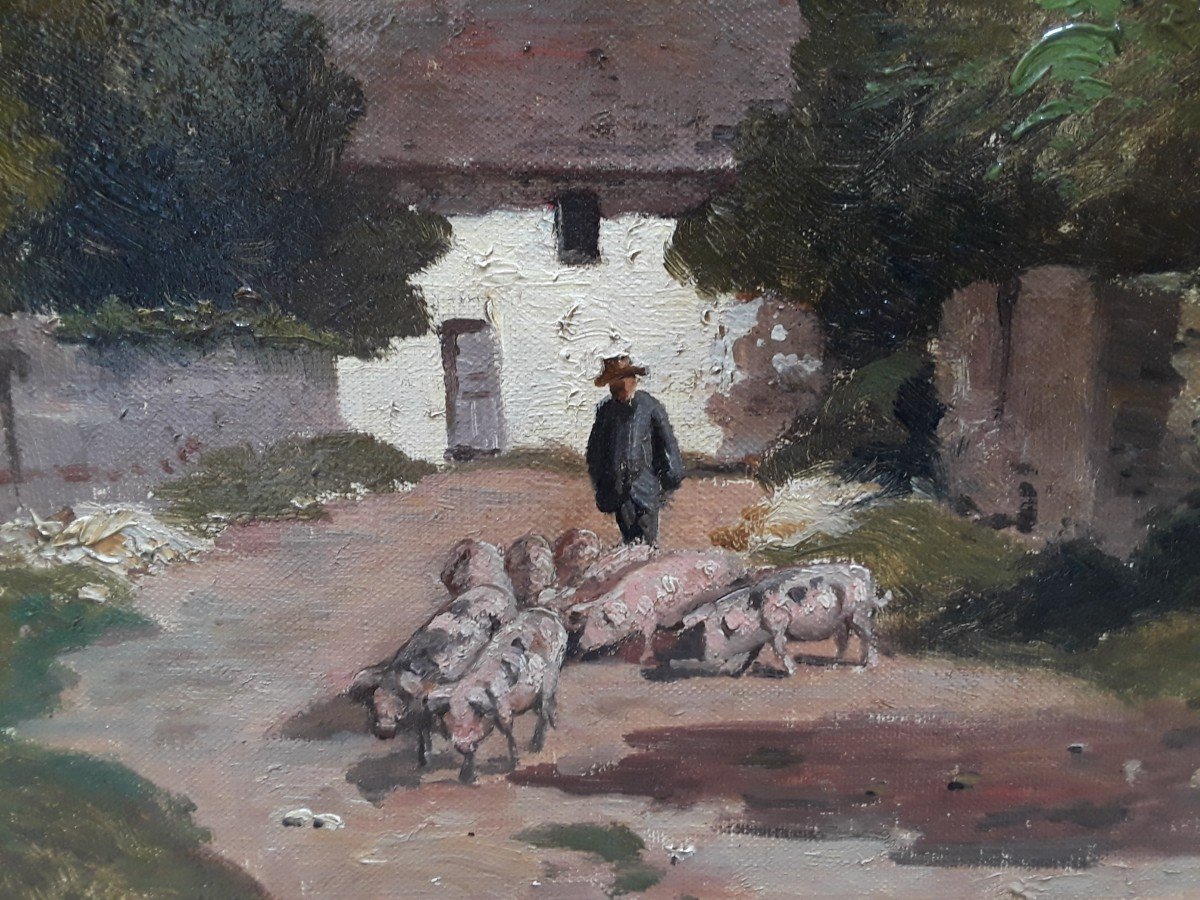 Clovis Terraire (1858 - 1931) '' Farmer With A Herd Of Pigs ''-photo-2