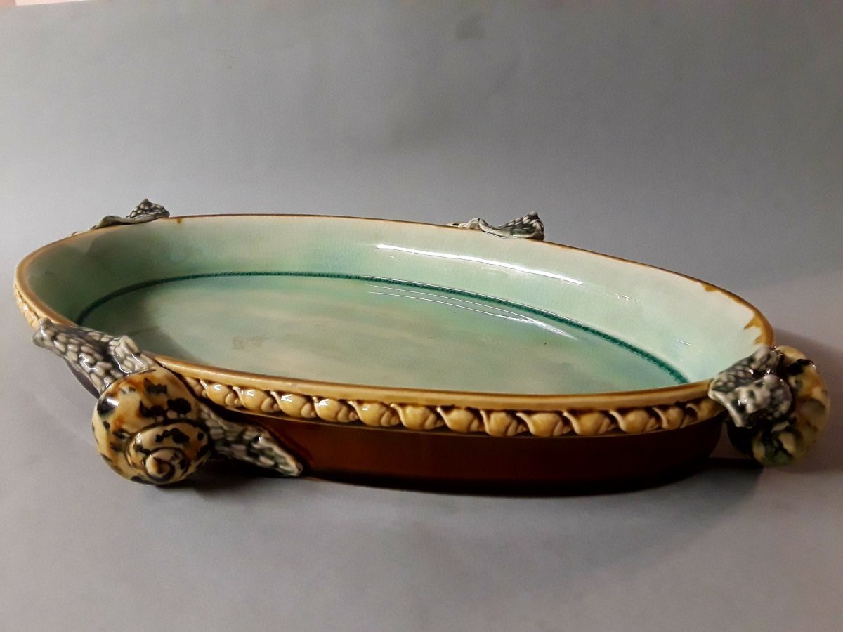 Majolica - French Oval Tray On Four Bold Escargots Cast Feet-photo-3