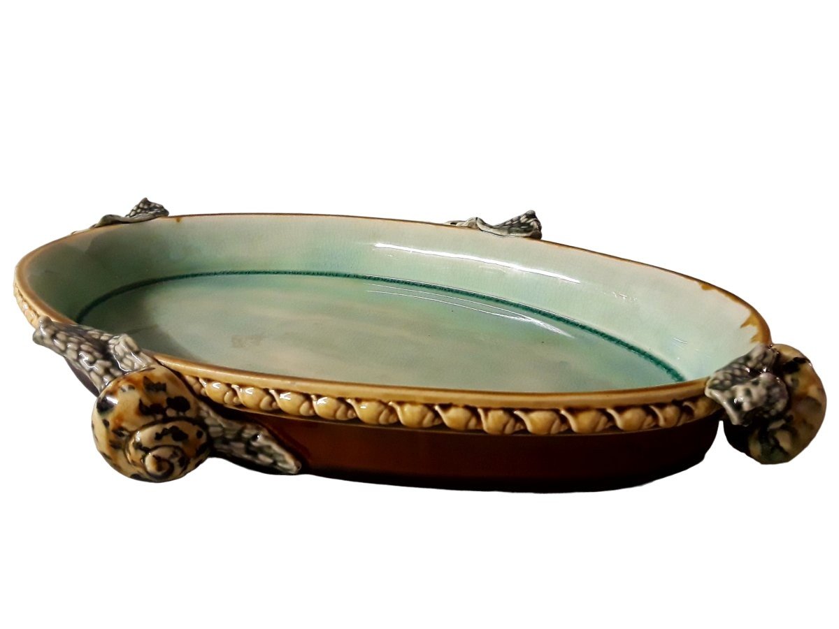 Majolica - French Oval Tray On Four Bold Escargots Cast Feet