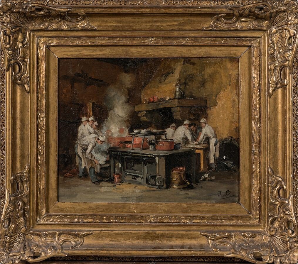  Joseph Bail (français, 1862 - 1921) ‘’Cuisiniers et marmitons’’ daté 1883-photo-1