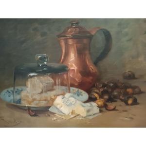 Jean Frédéric Couty (1829-1904) ''still Life With Cheese And Chestnuts''
