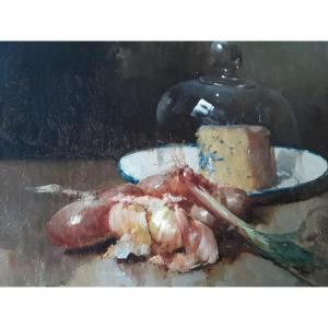 Still Life ''cheese Bell''  Oil On Canvas Signed Lower Left