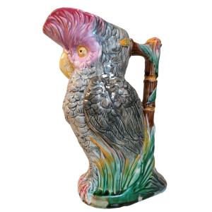 Majolica - Shorter & Boulton Cockatoo Majolica Pitcher