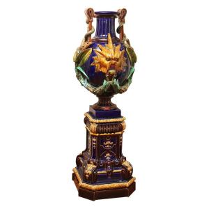 Majolica - Monumental Sarreguemines Jardinière And Stand