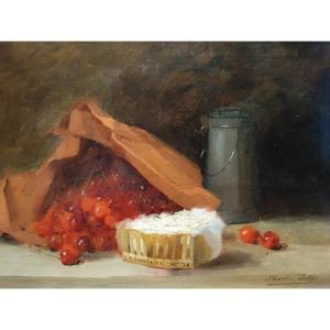 Jhane Joly, French School 19th Century ''still Life With Morello Cherries''