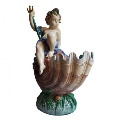 English Victorian Minton Majolica Nautilus Shell Centerpiece