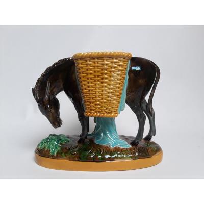 English Majolica Donkey With Baskets By George Jones