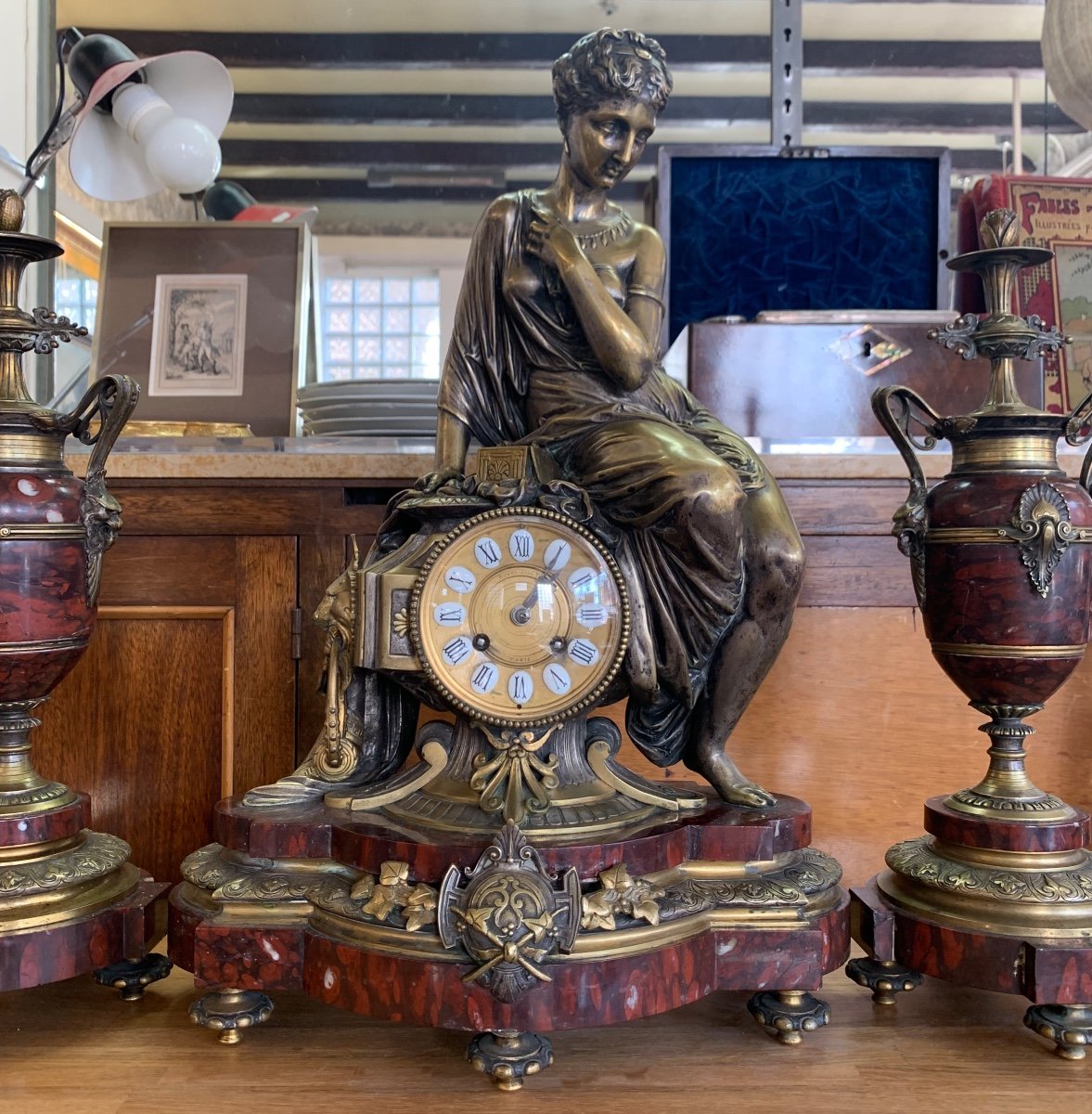 Garniture De Cheminée En Marbre Et Bronze Signée « boyer Fils Fres Paris »-photo-2