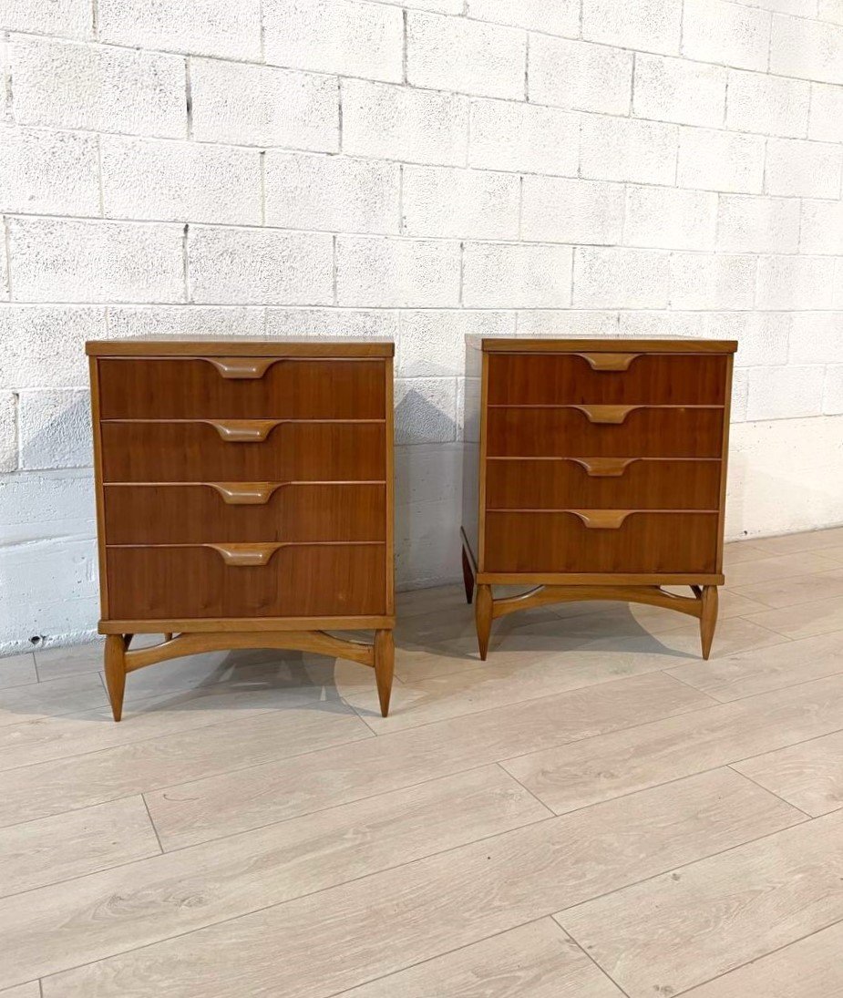 Commodes En Bois De Noyer, Italie, Années 1950