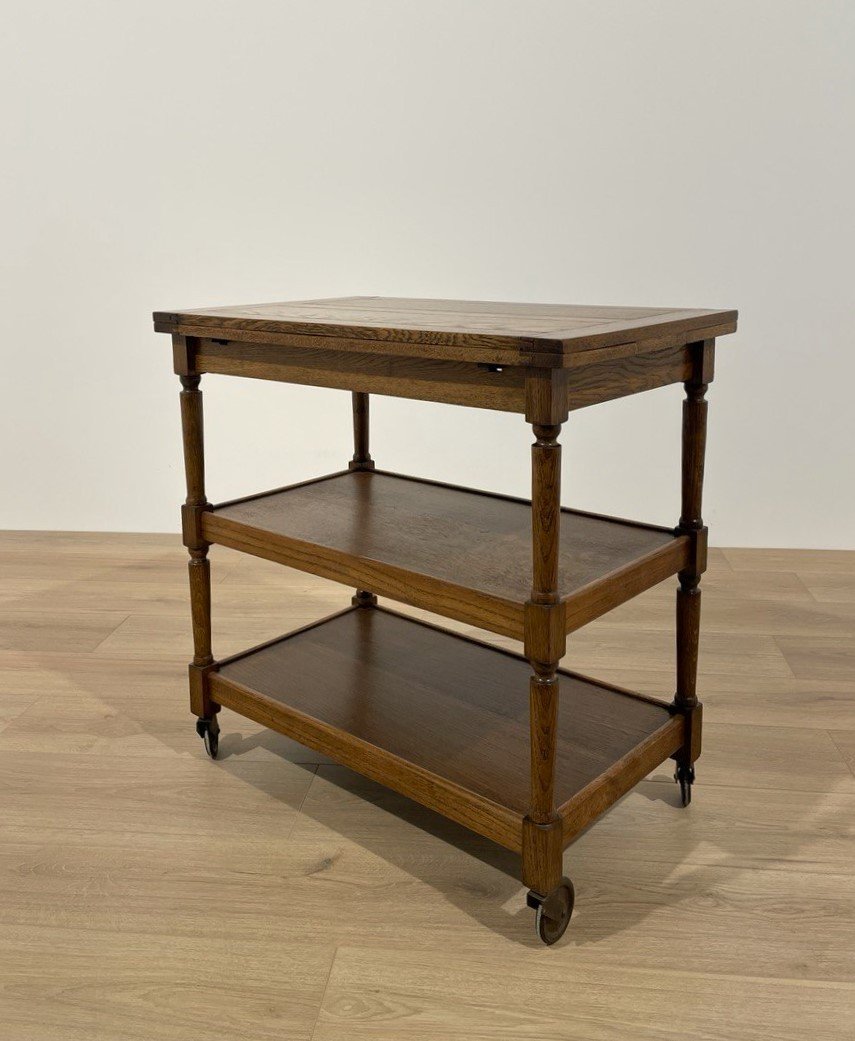 Rustic Coffee Table/trolley With Three Shelves And Straps, Italy, 1950s-photo-2