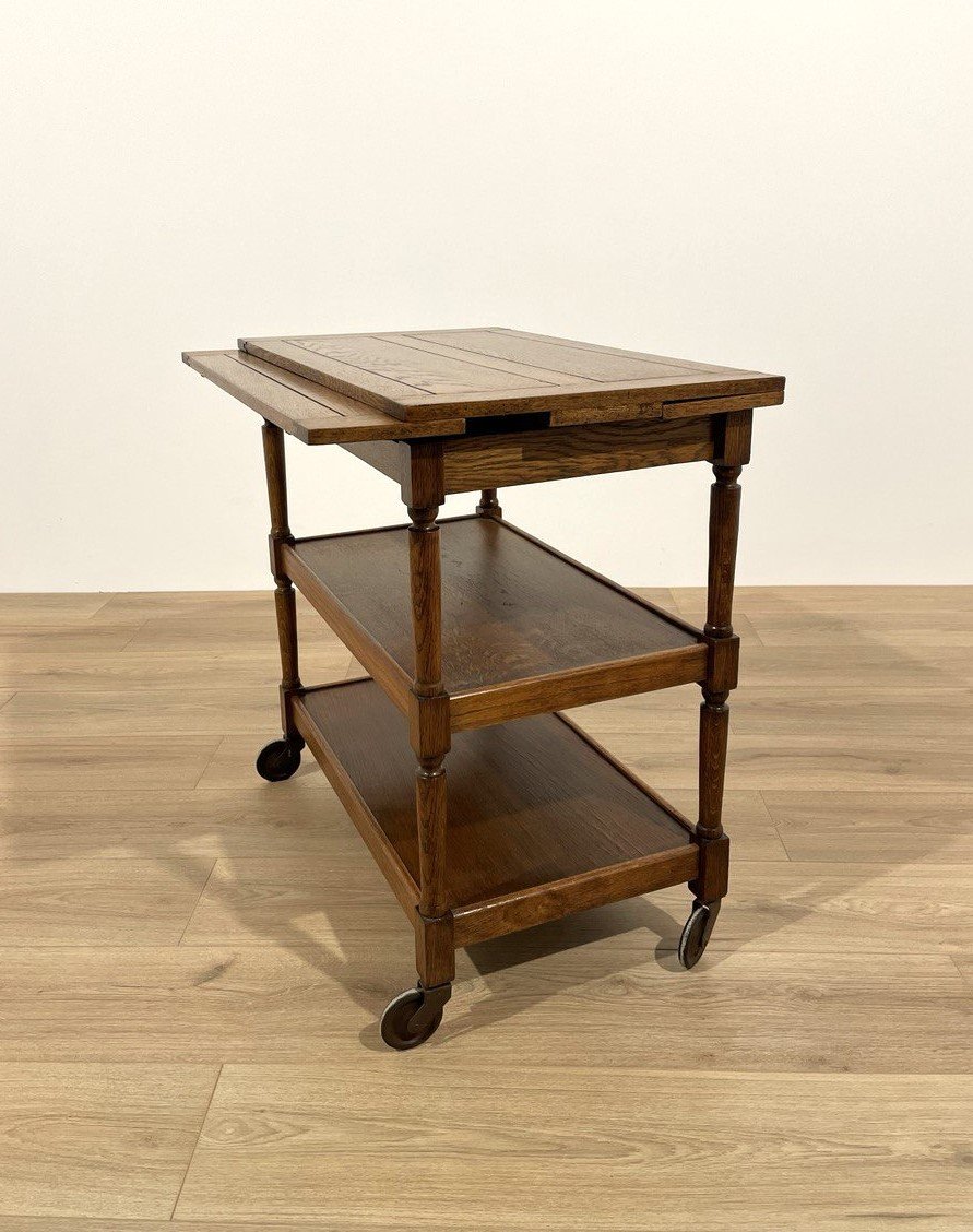 Rustic Coffee Table/trolley With Three Shelves And Straps, Italy, 1950s-photo-4