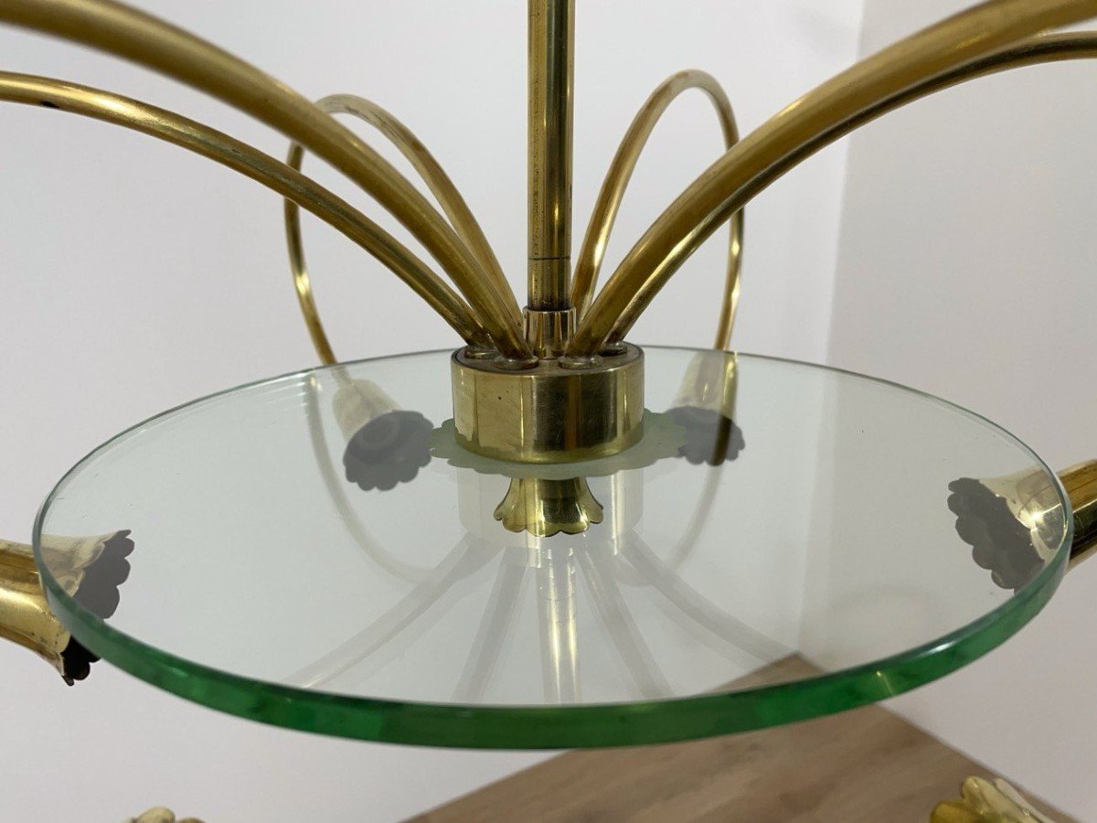 Brass And Glass Pendant Lamp, Italy, 1950s-photo-6