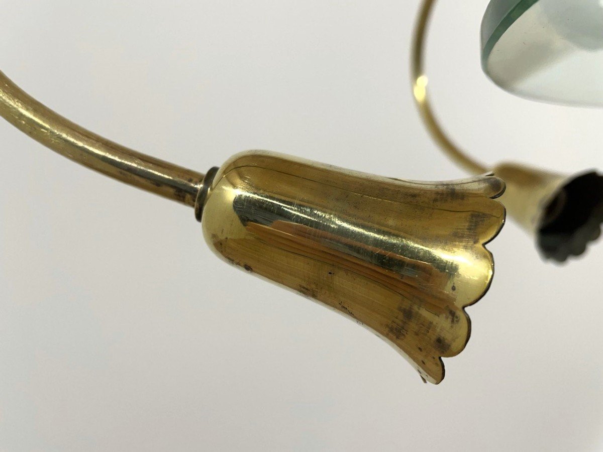 Brass And Glass Pendant Lamp, Italy, 1950s-photo-8