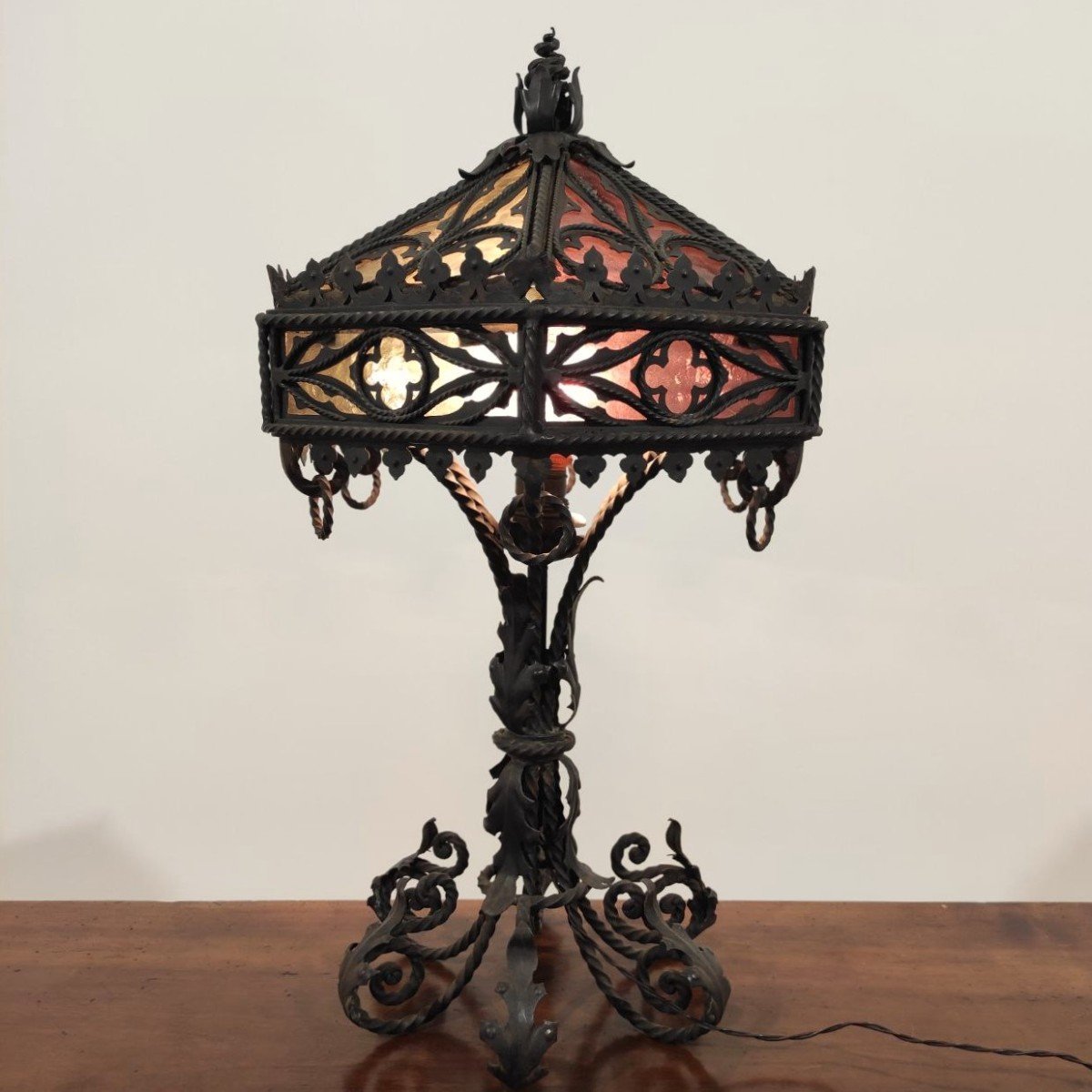 Lampe de table en fer forgé, début des années 1900-photo-2