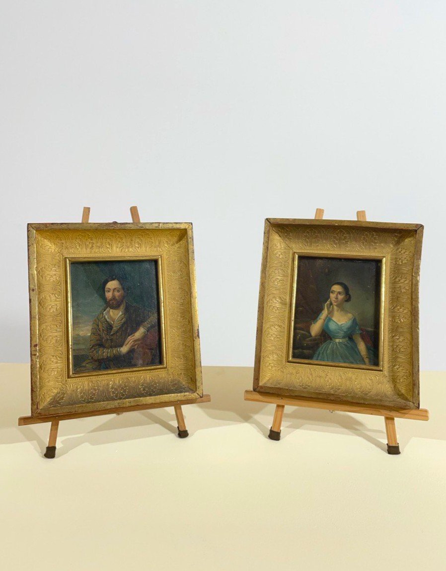 Pair Of Portraits, Ancient Oils, Lombard School Of The Early 1800s