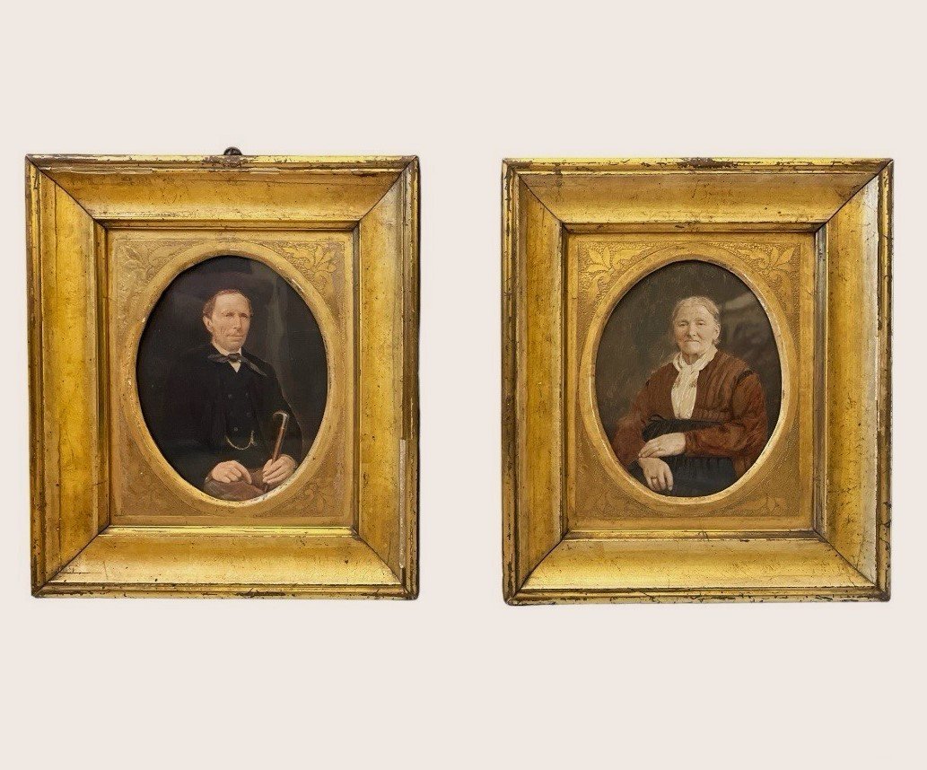 Pair Of 19th Century Portraits, Golden Frames