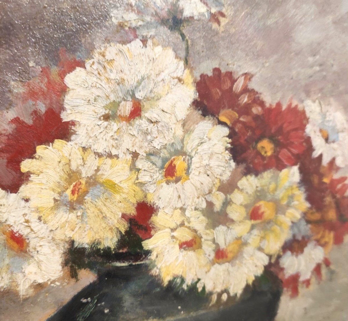 Oil Painting Vase Of Flowers, Early 1900s-photo-1