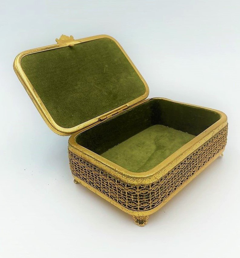 Brass And Tiger Eye Stone Box, Italy 1950s-photo-4