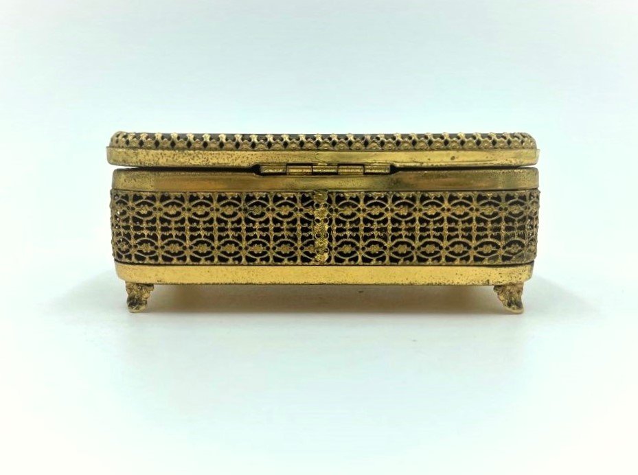 Brass And Tiger Eye Stone Box, Italy 1950s-photo-2