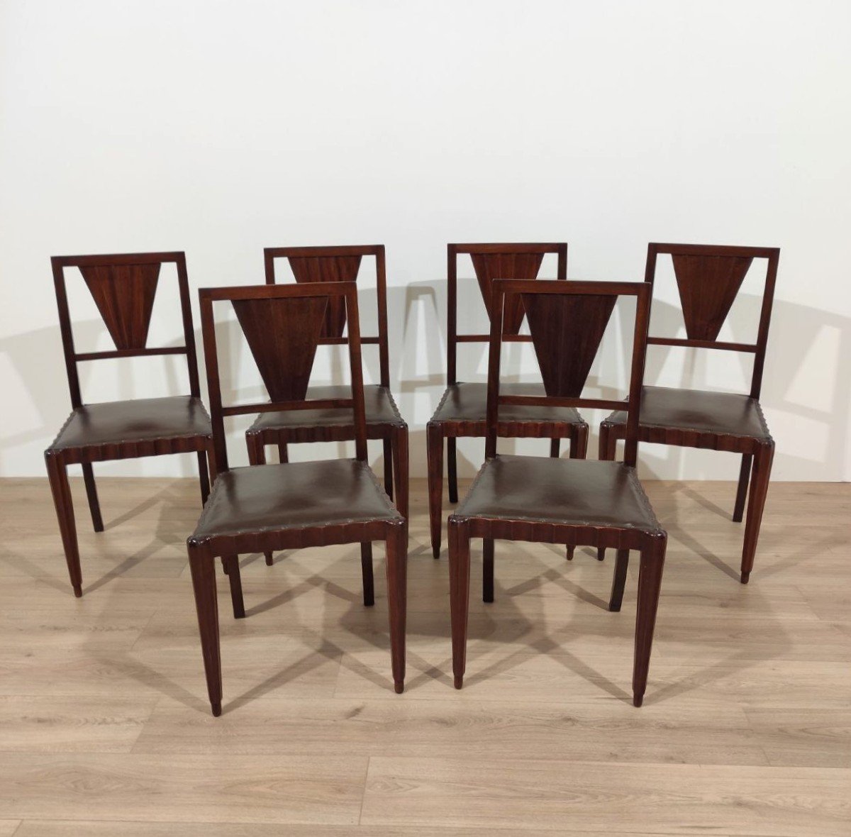 Group Of 6 Mahogany Chairs Designed By Jacques E. Ruhlman, 1940s