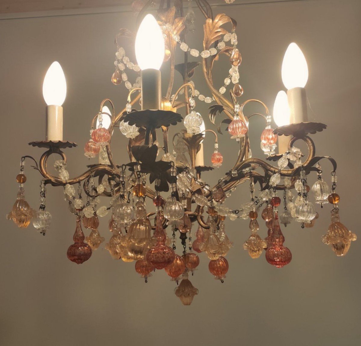 6-light Chandelier In Banci Firenze Style, 1960s-photo-2