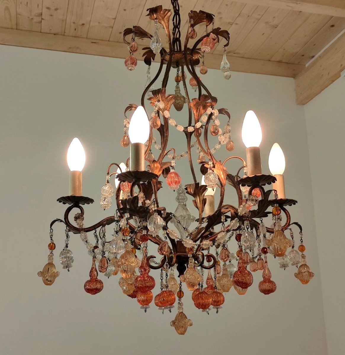 6-light Chandelier In Banci Firenze Style, 1960s