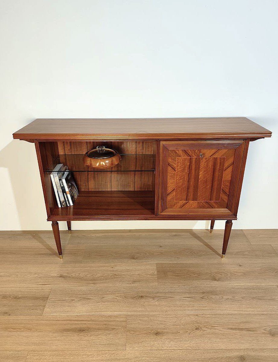 Open Walnut Sideboard With Bar, Italy 1950s-photo-2