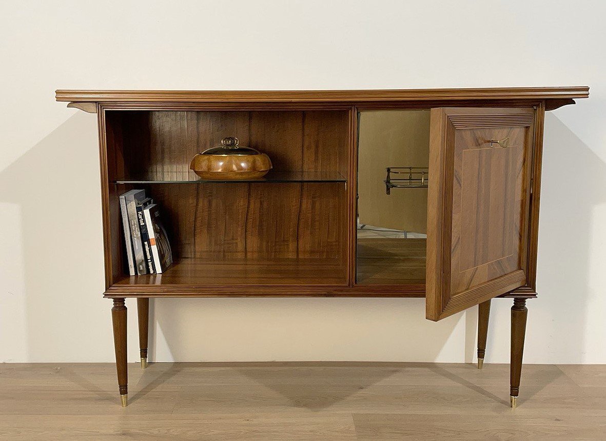 Open Walnut Sideboard With Bar, Italy 1950s-photo-3