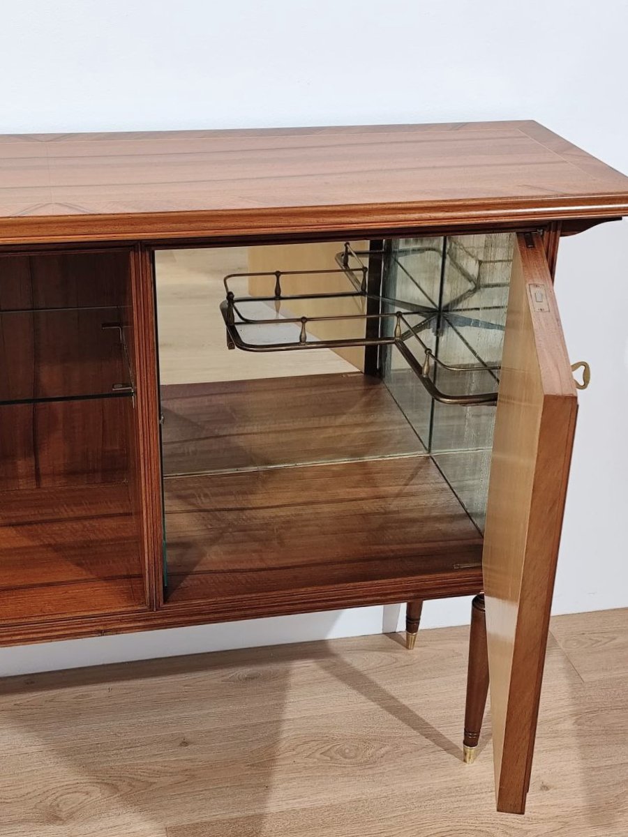 Open Walnut Sideboard With Bar, Italy 1950s-photo-2