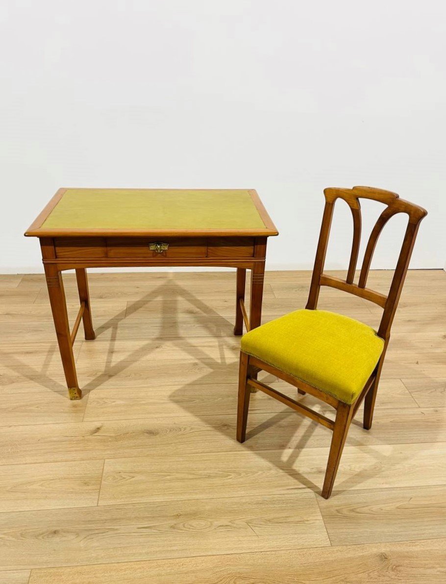 Bureau et chaise Liberty en bois de cerisier, Italie, début des années 1900-photo-3