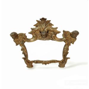 Old Cartaglory From The 18th Century, Carved And Gilded Frame