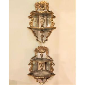 Pair Of Lacquered And Gilded Wall Corners, Italy, Early 19th Century