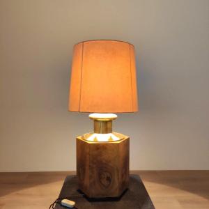 Walnut And Brass Table Lamp, Italy, 1950s