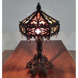 Lampe de table en fer forgé, début des années 1900