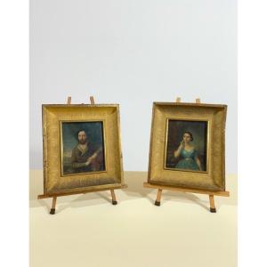 Pair Of Portraits, Ancient Oils, Lombard School Of The Early 1800s