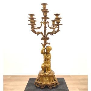 Candélabre ancien en bronze doré, H. Picard milieu 19ème siècle.